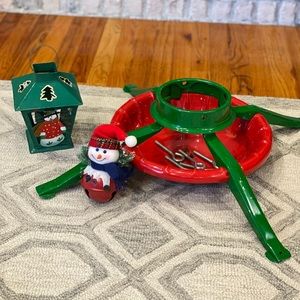 3 pc Bundle; Christmas tree stand, Lantern, jingle bell ornament